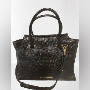 Brahmin Priscilla Satchel Black Crocodile-Embossed Melbourne Handbag
